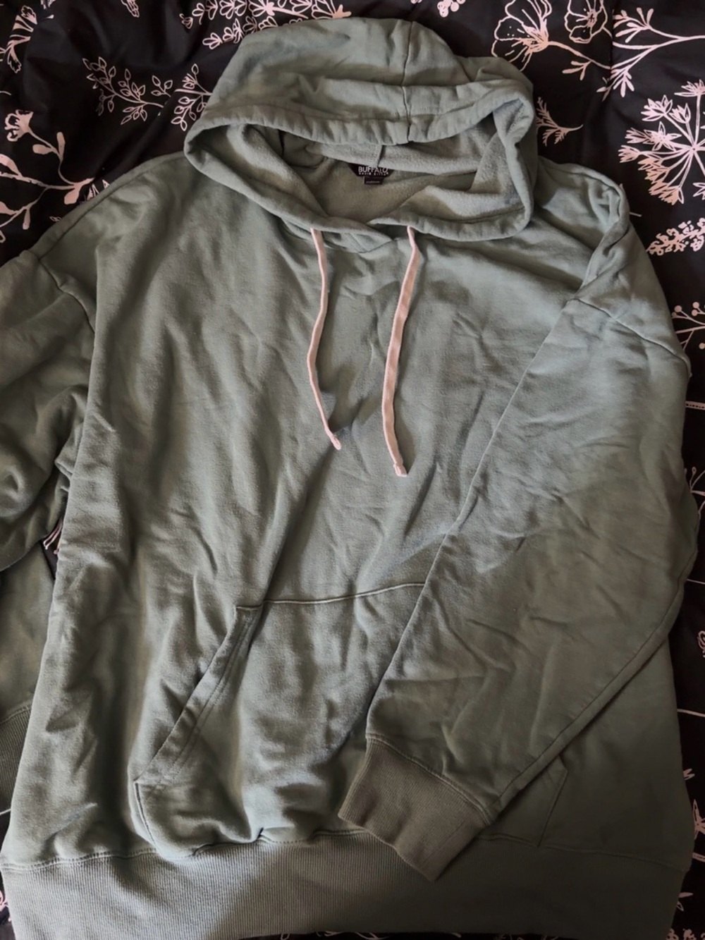 Buffalo David Bitton Sage Green Hoodie with Light Pink Drawstrings